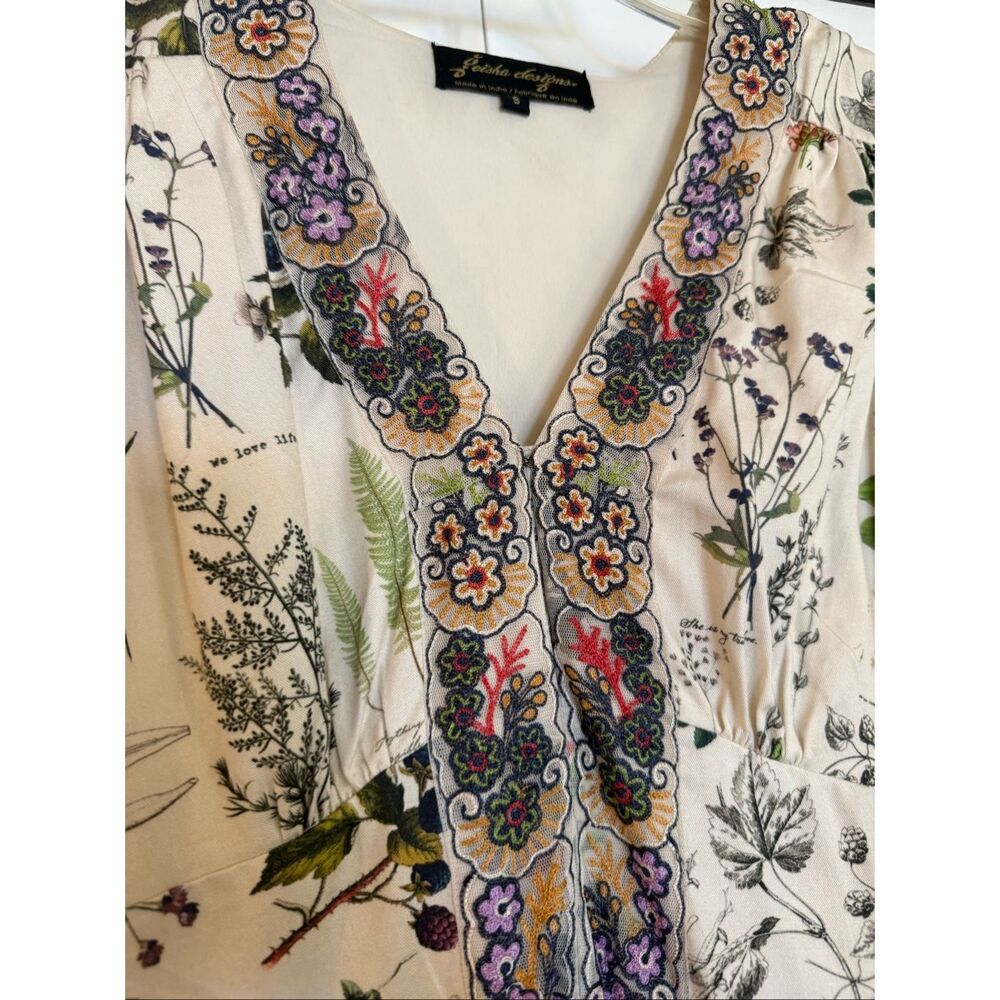 Anthropologie Gesha Designs Donna floral puff sleeve lace midi dress small - Picture 4 of 11